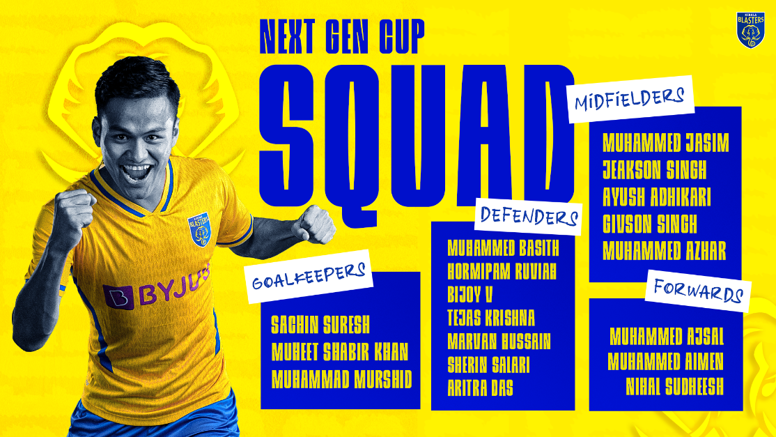 Kerala Blasters FC announces Squad for NextGen Cup 2022